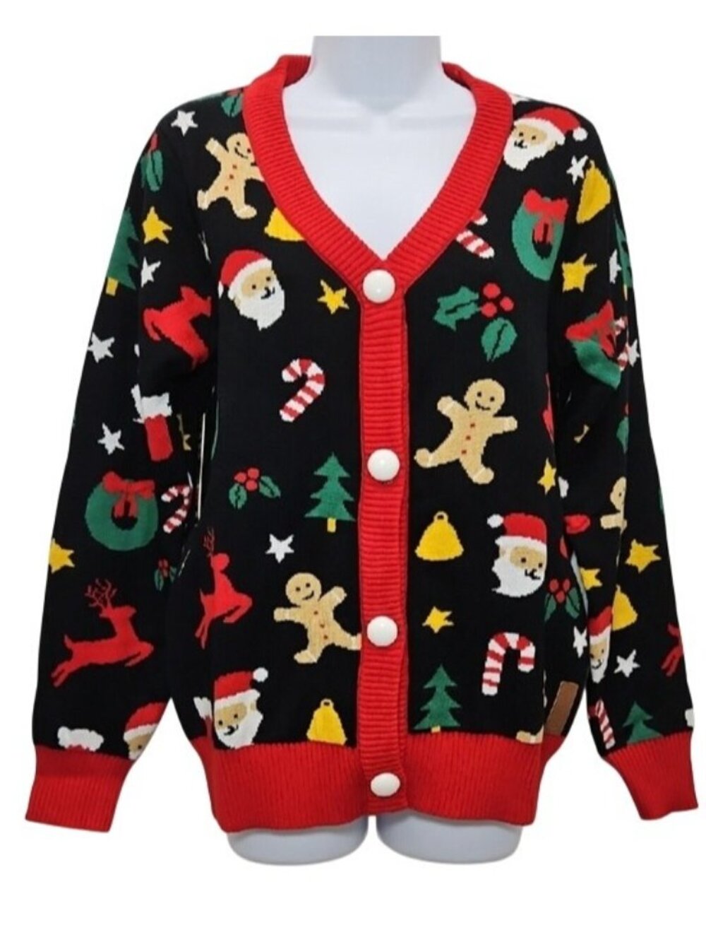 Tipsy Elves Multicolor Print Holiday Knit Christmas Cardigan Small New Women's